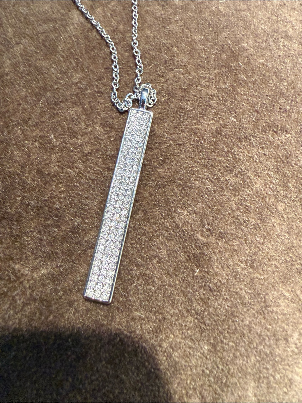 Silvertone Pavé Bar Pendant Necklace - Elegant Women's Jewelry